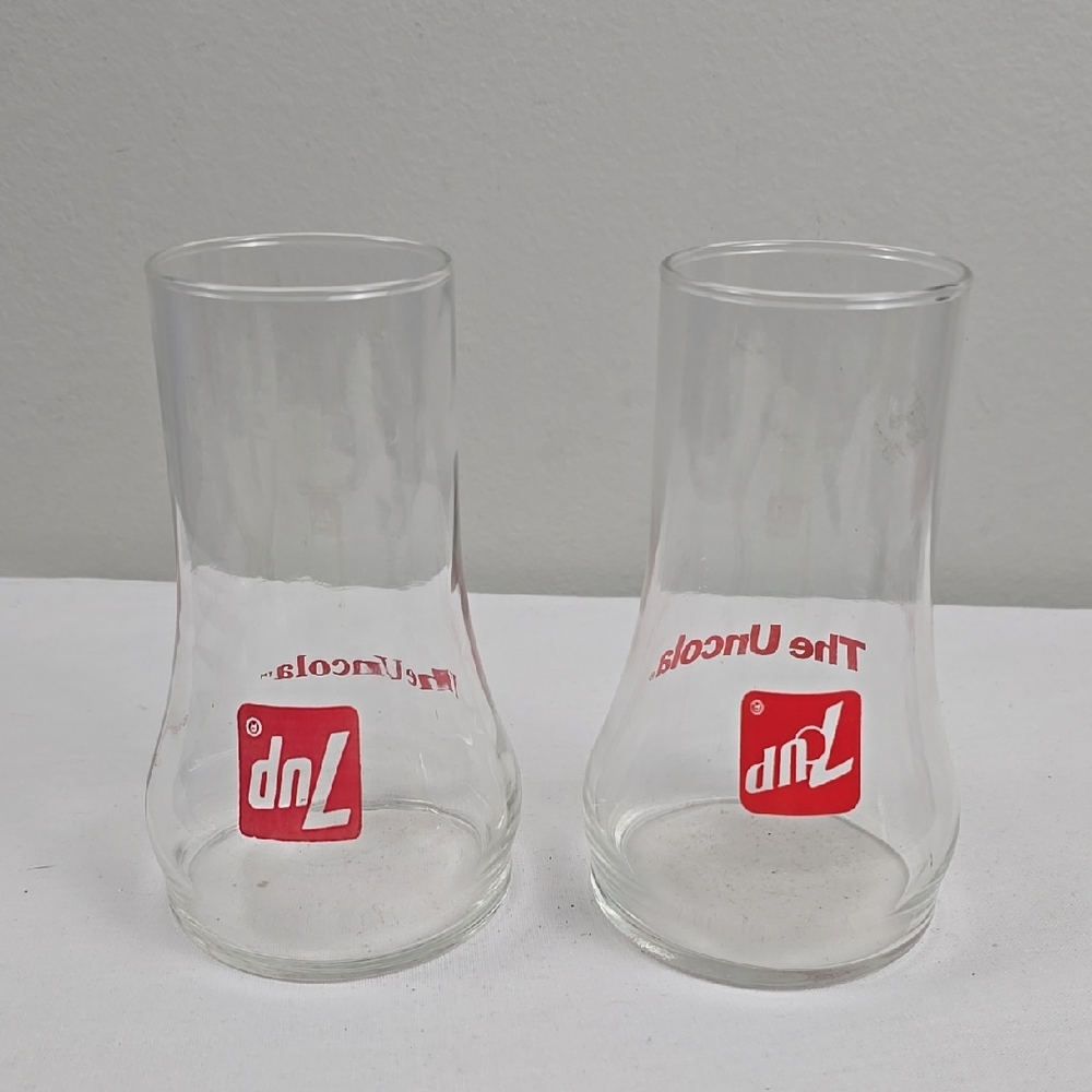 Vintage 70's 7up Advertising Glass Tumblers with Upside Down Red Logo